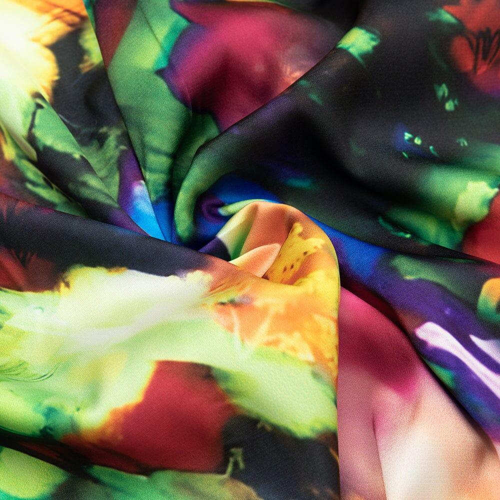 ABITO LUNGO SCOLLO ALTO CON SCHIENA SENZA COLLO, STAMPA FLOREALE, TAGLIA GRANDE