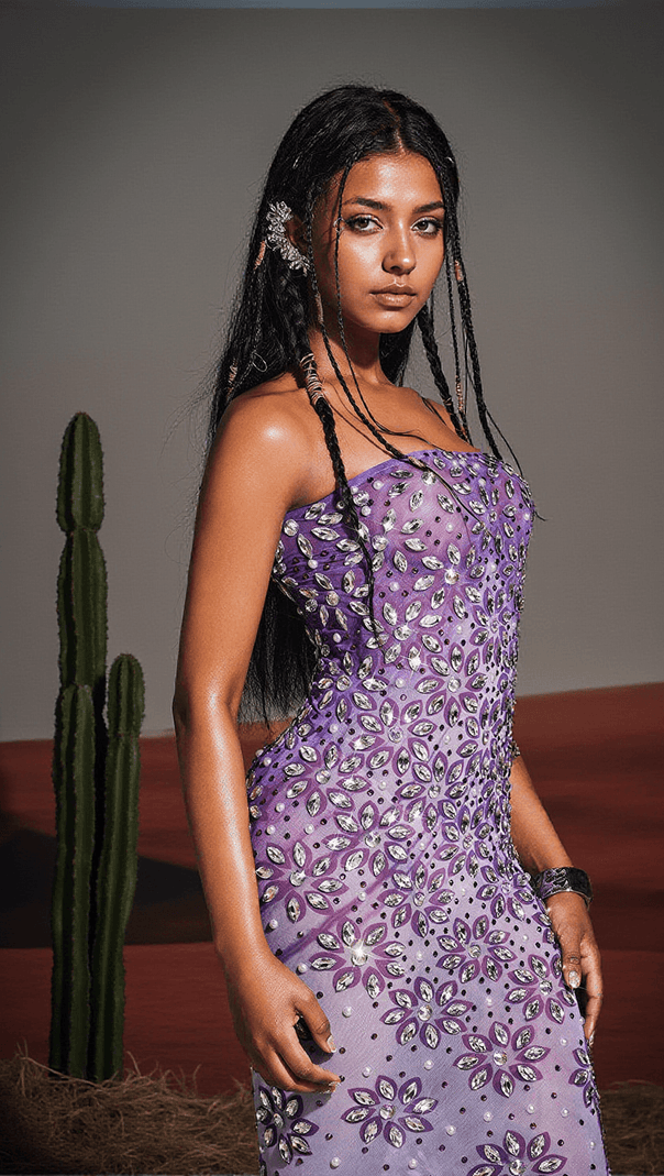 AIIZIE JAYLEN STRAPLESS FLORAL RHINESTONE MAXI DRESS - product image