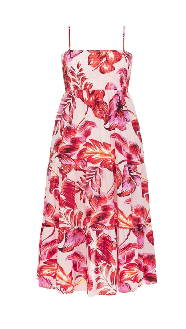 AIIZIE LARGE SIZE BACKLESS V SUSPENDER PRINT LOOSE MIDI DRESS - product image