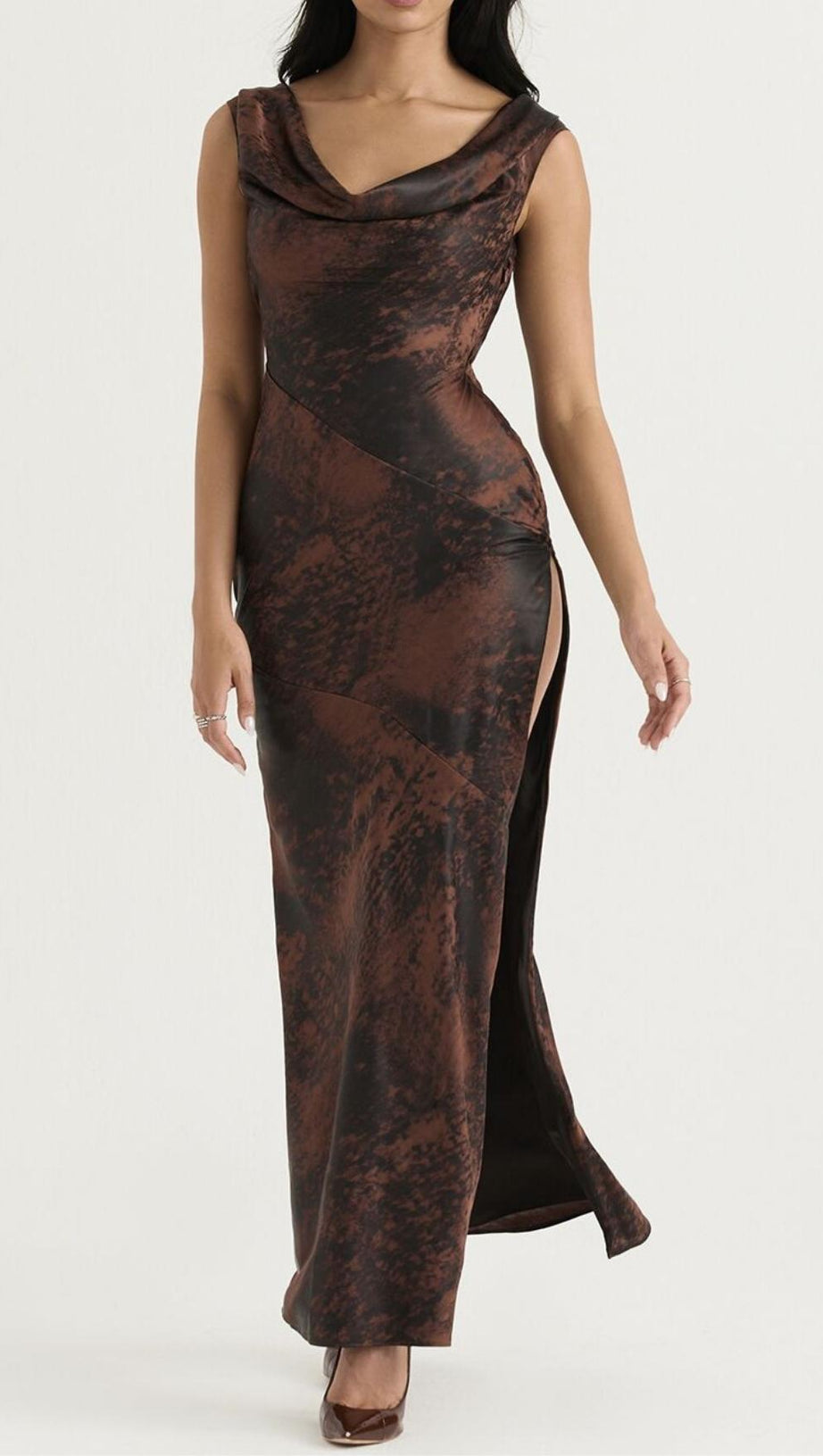 STRAPLESS RUCHED MAXI DRESS IN ANTIQUE COPPER