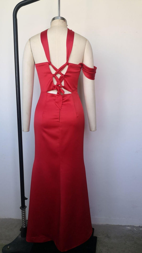 AIIZIE HALTER BODYCON MAXI DRESS IN RED - product image