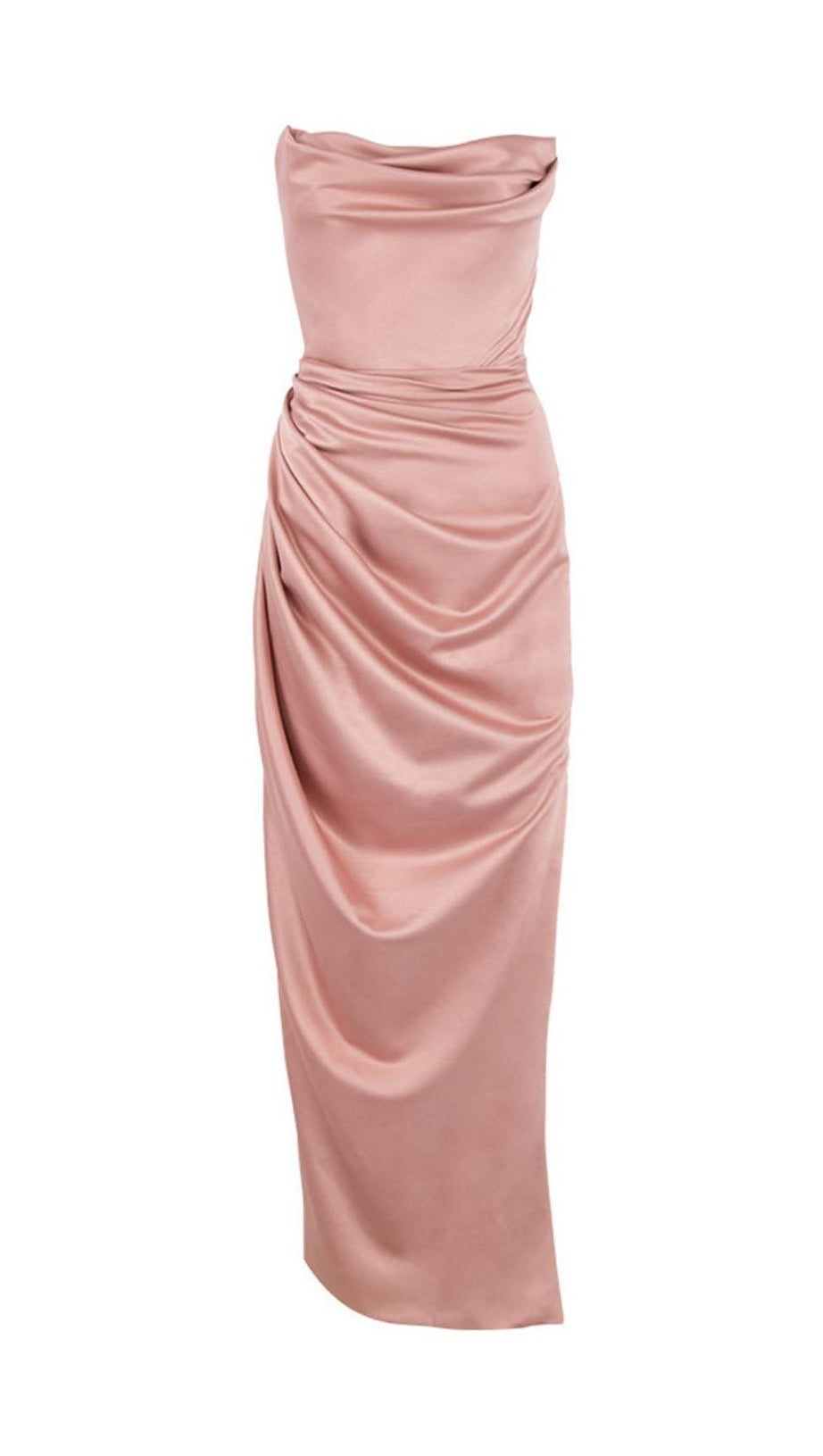 STRAPLESS BODYCON RUCHED MAXI DRESS
