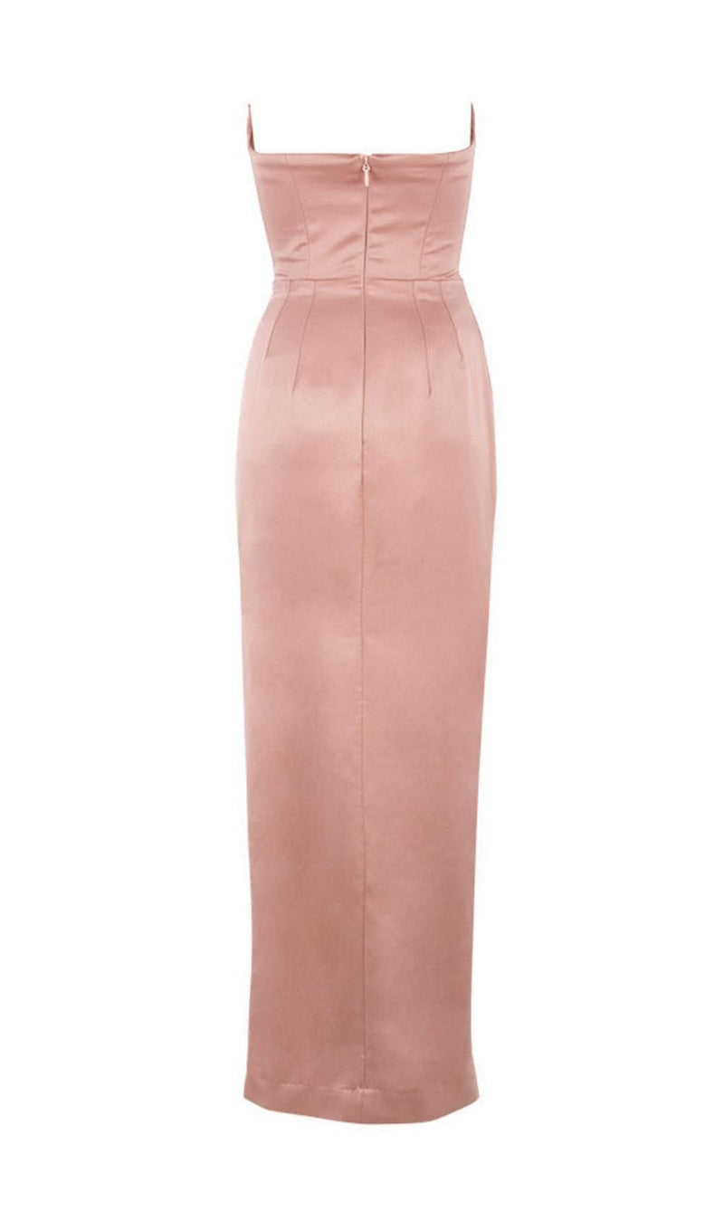 STRAPLESS BODYCON RUCHED MAXI DRESS