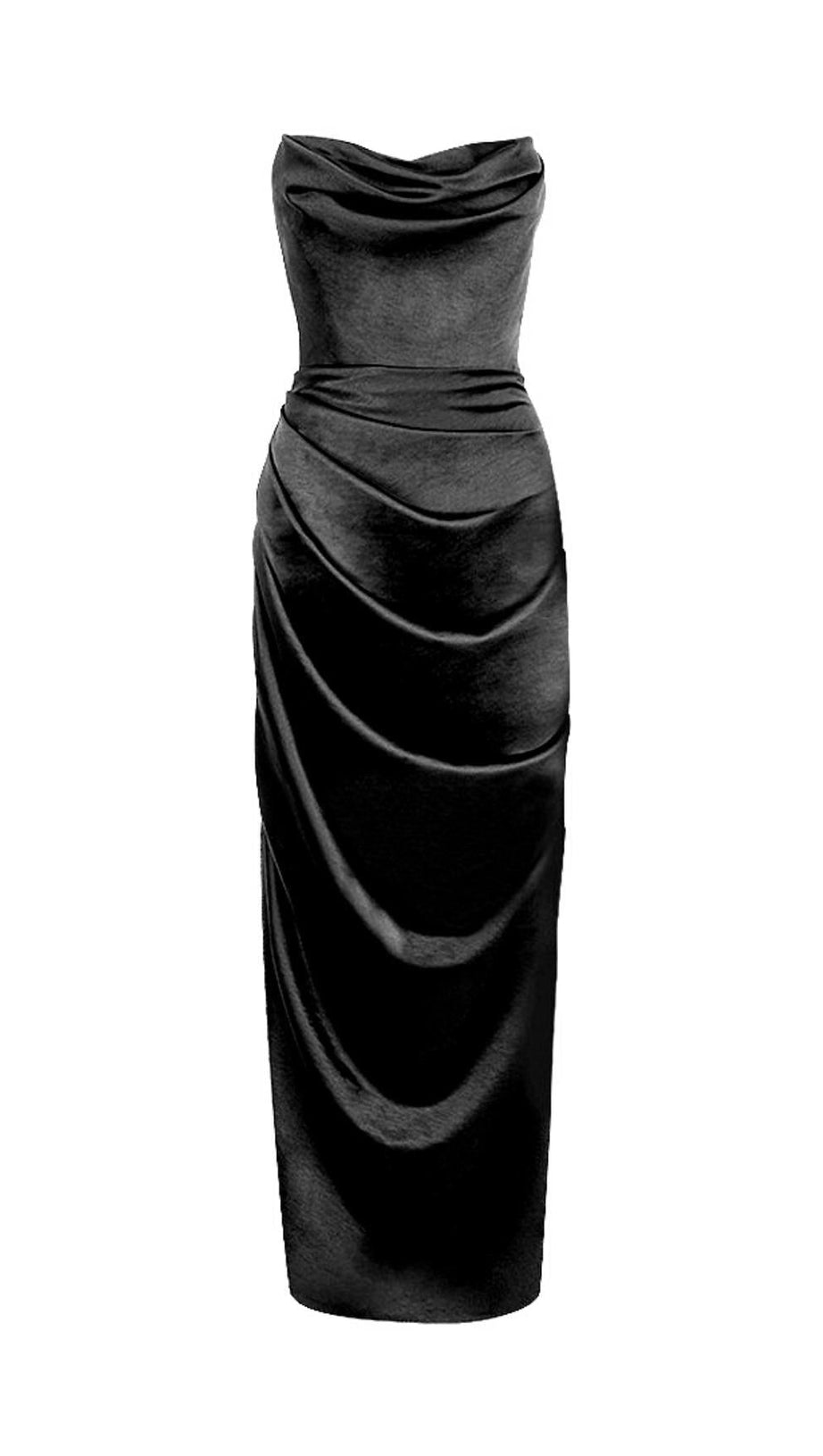 STRAPLESS BODYCON RUCHED MAXI DRESS