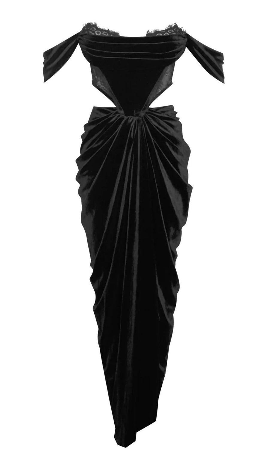 TRÄGERLOSES MAXIKLEID AUS SPITZE IN SCHWARZ