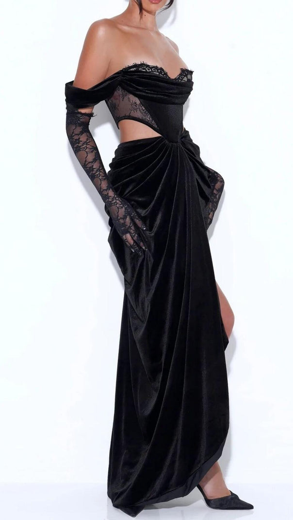 AIIZIE LACE STRAPLESS MAXI DRESS IN BLACK - product image
