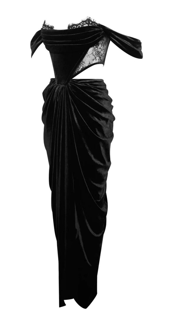 AIIZIE LACE STRAPLESS MAXI DRESS IN BLACK - product image