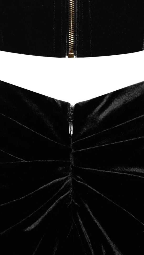 Lace Strapless Maxi Dress in Black