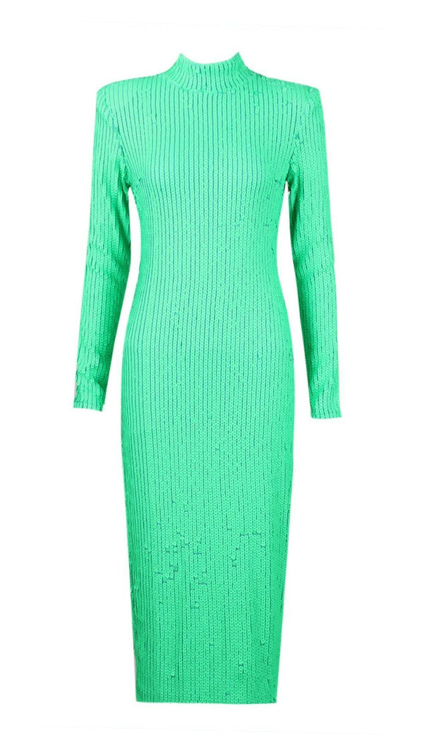 AIIZIE LONG SLEEVES BODYCON MIDI DRESS IN GREEN - product image