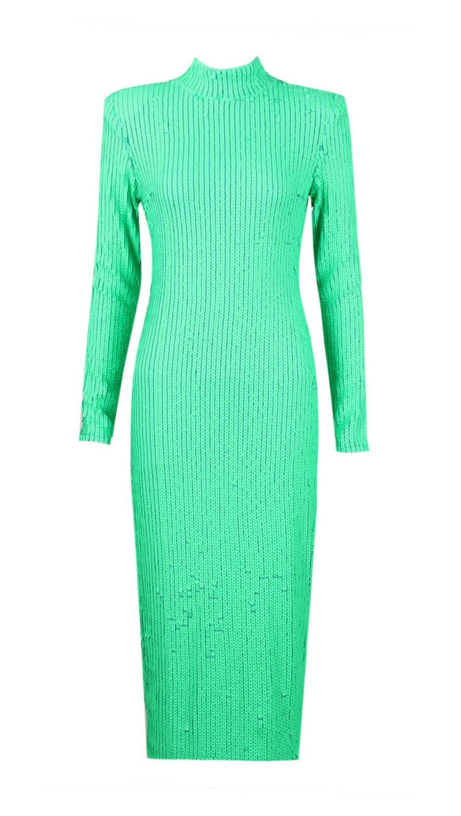 LONG SLEEVES BODYCON MIDI DRESS IN GREEN