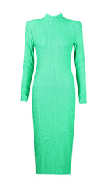 LONG SLEEVES BODYCON MIDI DRESS IN GREEN