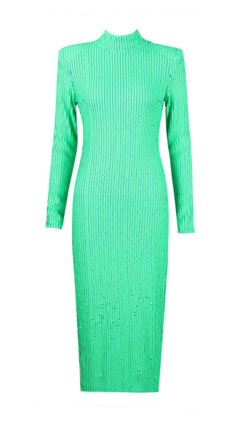 LONG SLEEVES BODYCON MIDI DRESS IN GREEN