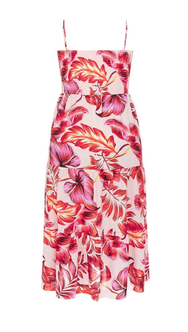 AIIZIE LARGE SIZE BACKLESS V SUSPENDER PRINT LOOSE MIDI DRESS - product image