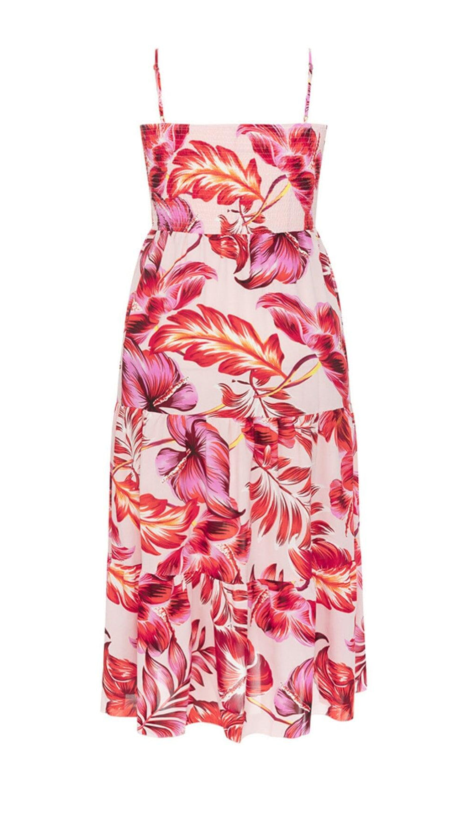 LARGE SIZE BACKLESS V SUSPENDER PRINT LOOSE MIDI DRESS