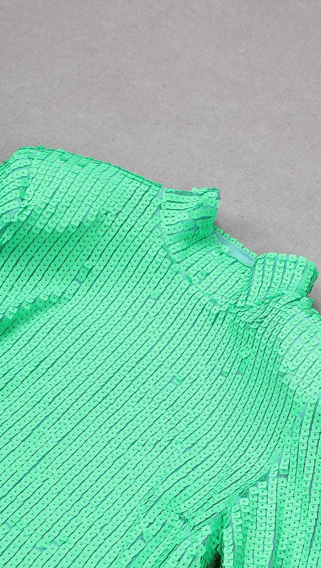 LONG SLEEVES BODYCON MIDI DRESS IN GREEN