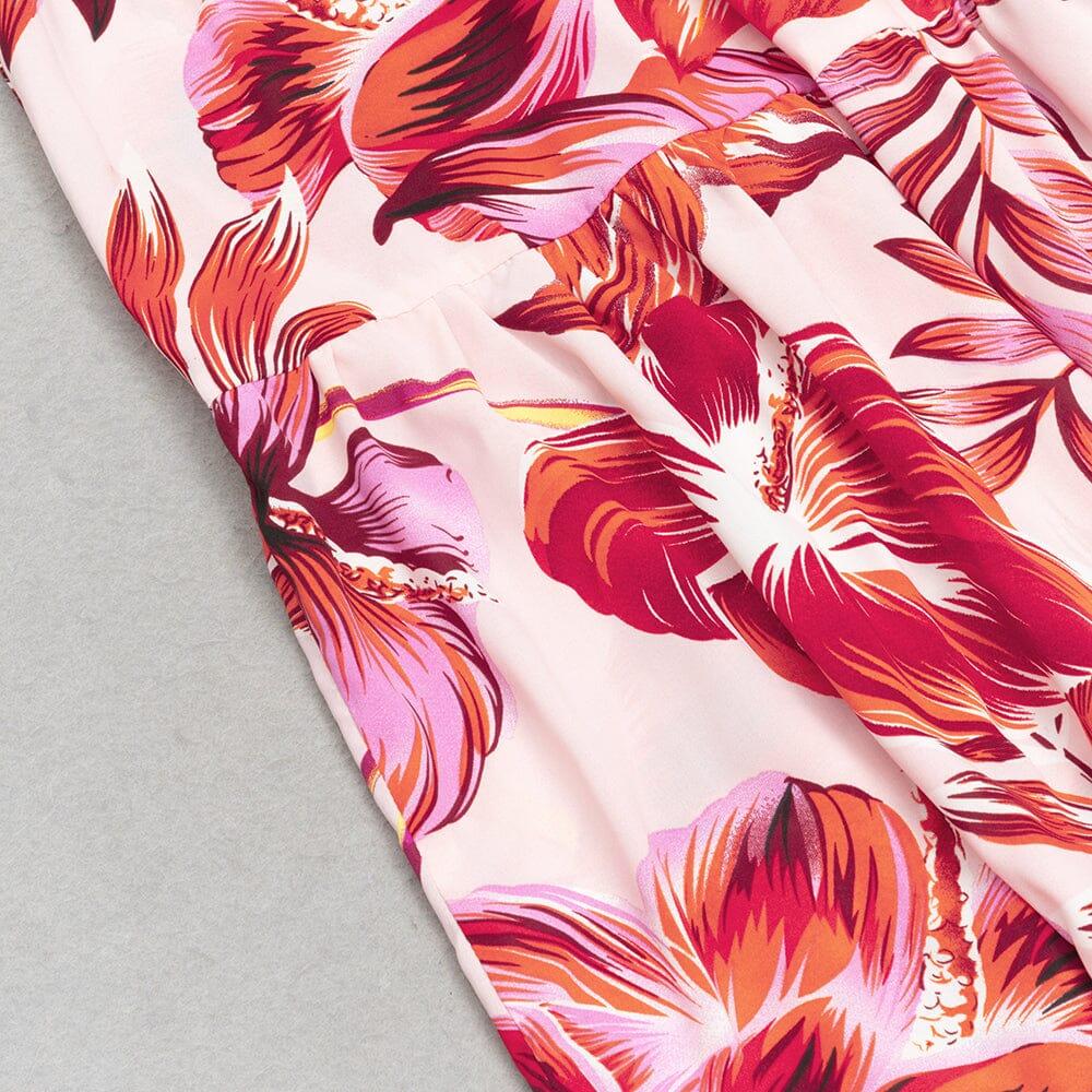 AIIZIE LARGE SIZE BACKLESS V SUSPENDER PRINT LOOSE MIDI DRESS - product image