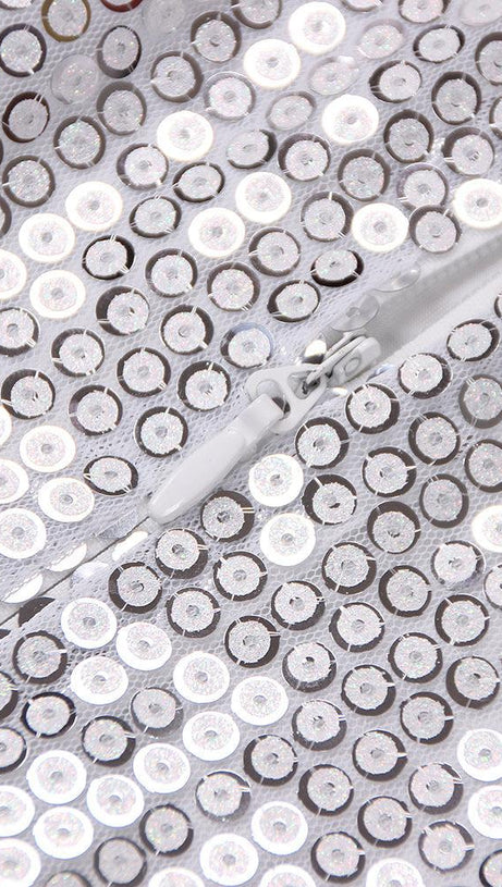 SEQUIN FEATHER MIDI DRESS IN WHITE