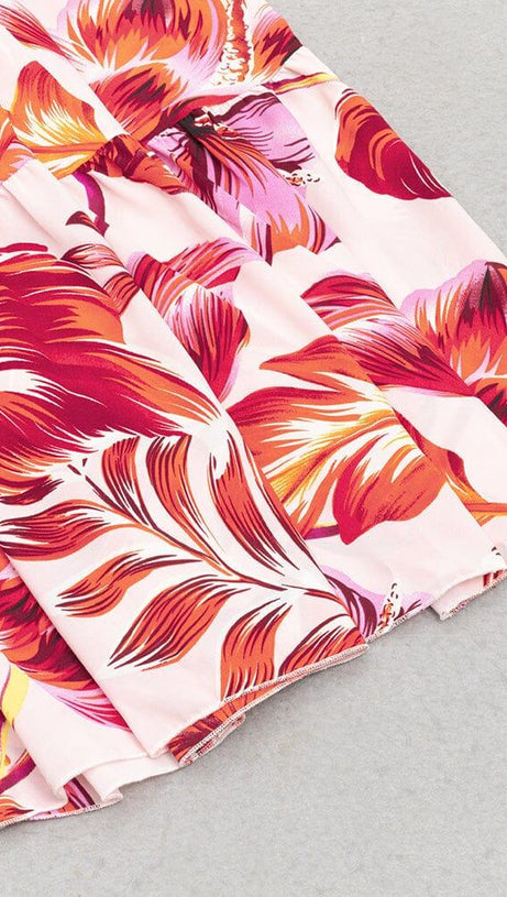 LARGE SIZE BACKLESS V SUSPENDER PRINT LOOSE MIDI DRESS