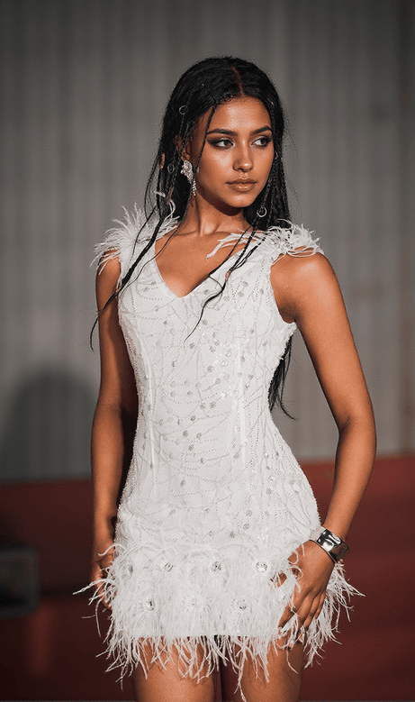 Shaquille Sequin Feather Mini Dress