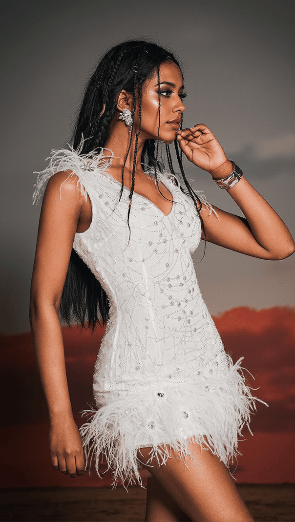 AIIZIE SHAQUILLE SEQUIN FEATHER MINI DRESS - product image
