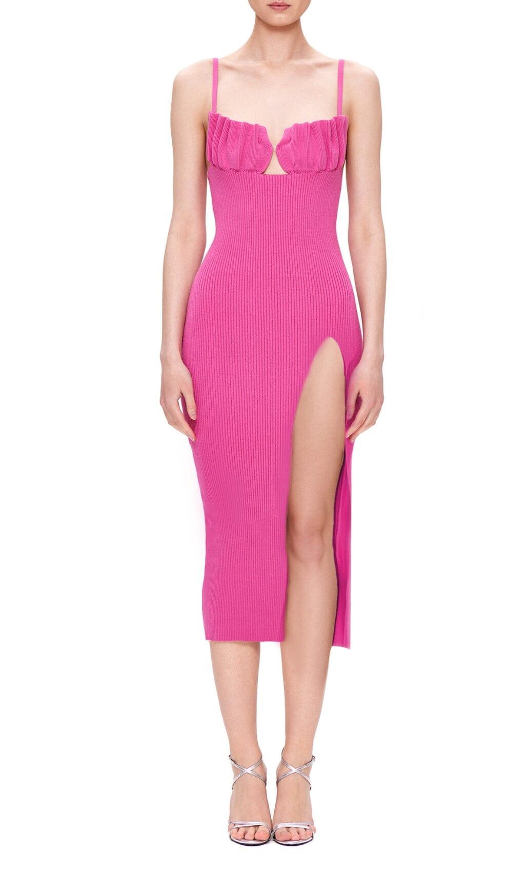 KNIT DRESS WITHOUT SLIT AND SEASHELLS BREAST PINK