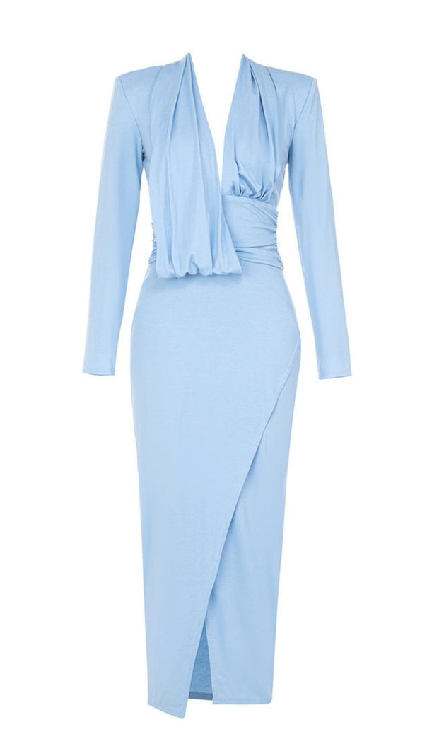 AIIZIE LONG SLEEVES V NECK MIDI DRESS IN BLUE - product image