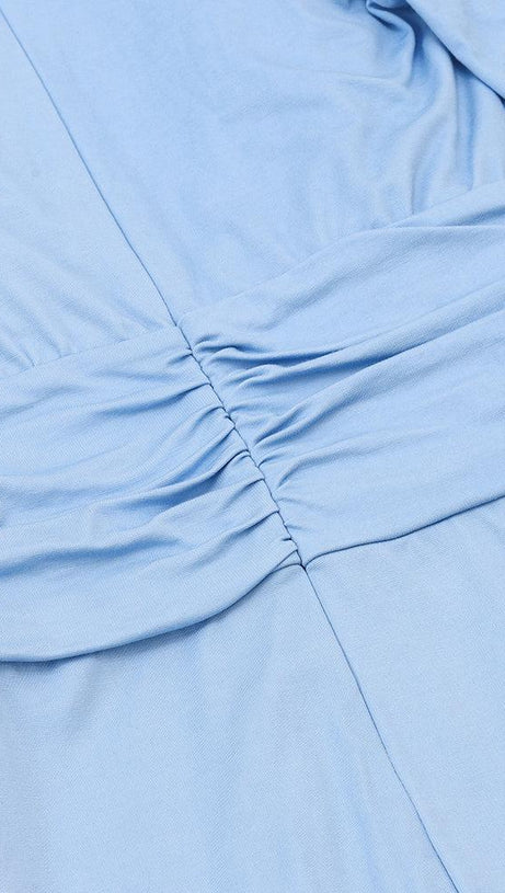 LONG SLEEVES V NECK MIDI DRESS IN BLUE