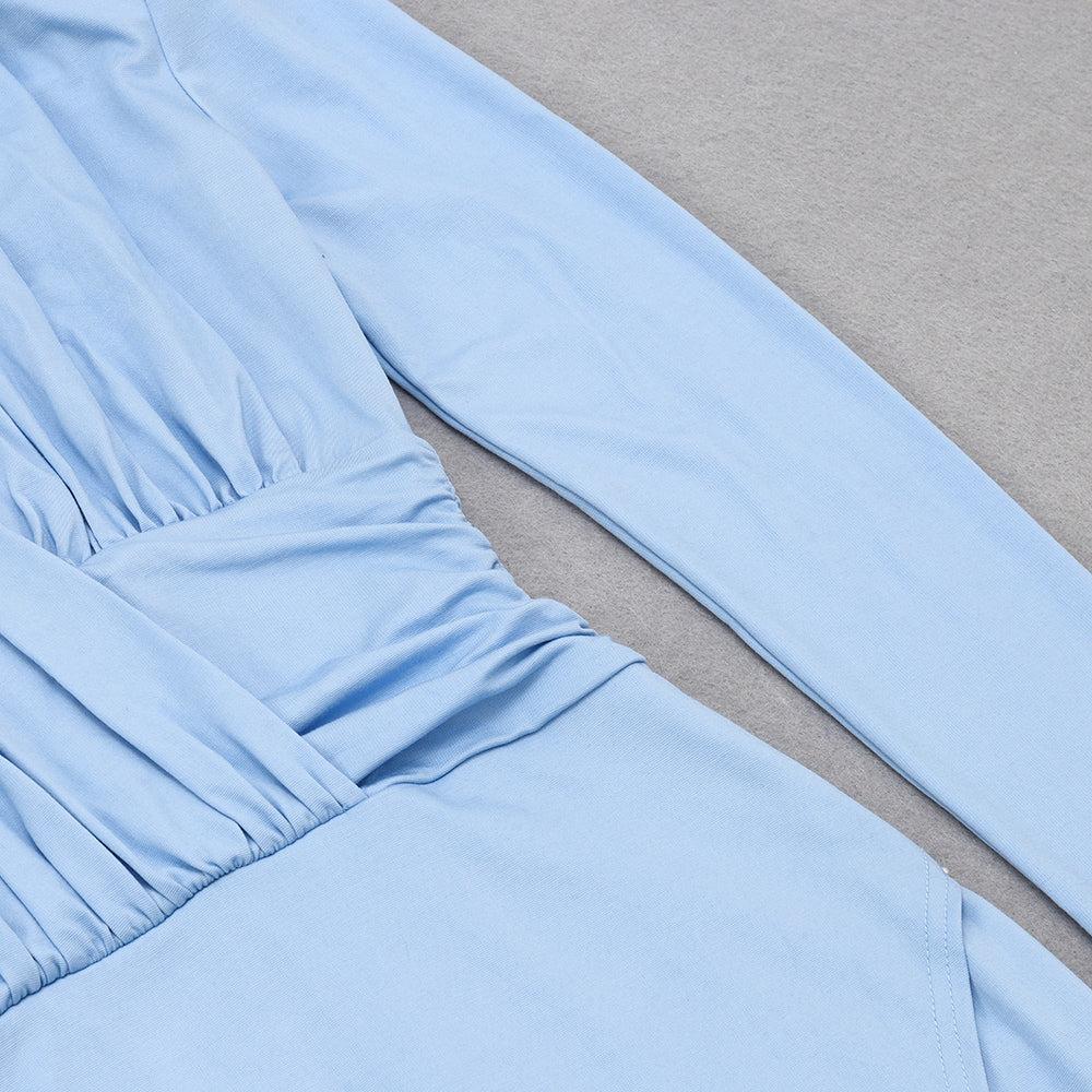 AIIZIE LONG SLEEVES V NECK MIDI DRESS IN BLUE - product image