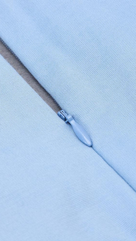 LONG SLEEVES V NECK MIDI DRESS IN BLUE