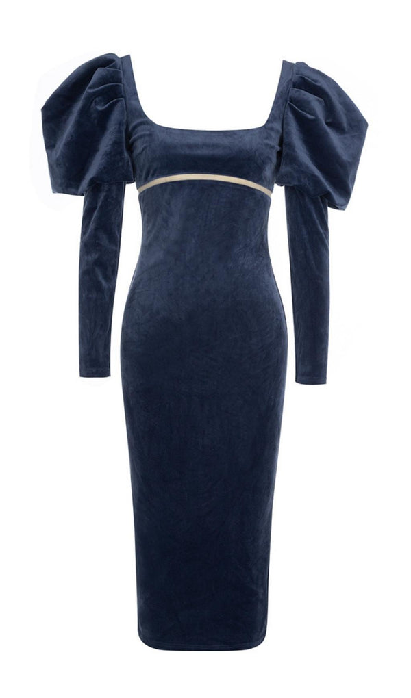 LONG SLEEVES BODYCON MIDI DRESS IN BLUE