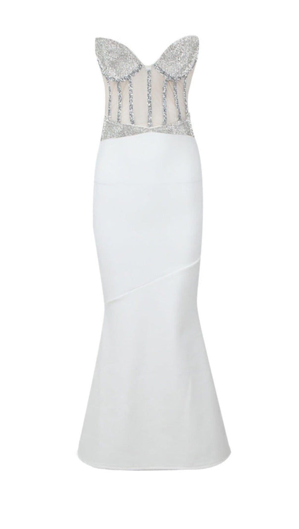 AIIZIE WHITE CRYSTAL CORSET SATIN GOWN - product image