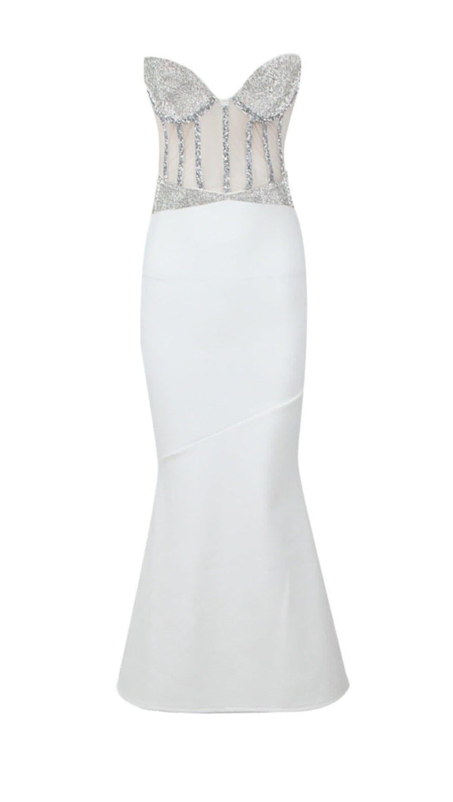 WHITE CRYSTAL CORSET SATIN GOWN