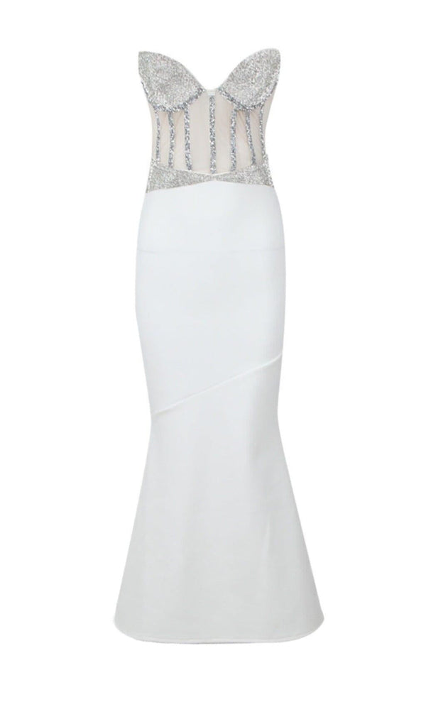 WHITE CRYSTAL CORSET SATIN GOWN