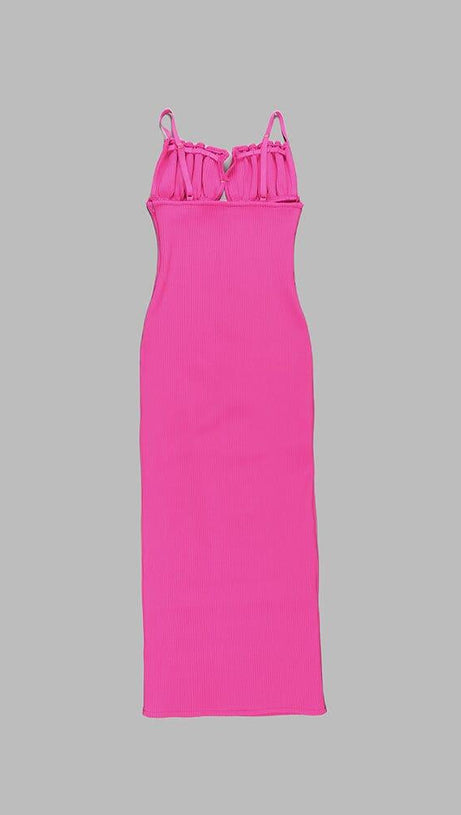 KNIT DRESS WITHOUT SLIT AND SEASHELLS BREAST PINK