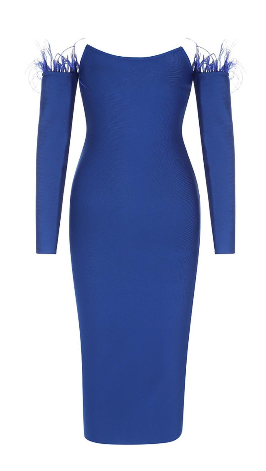 LONG SLEEVES STRAPLESS MIDI DRESS IN BLUE