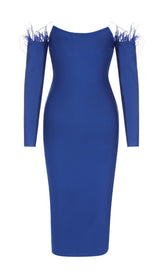 LONG SLEEVES STRAPLESS MIDI DRESS IN BLUE