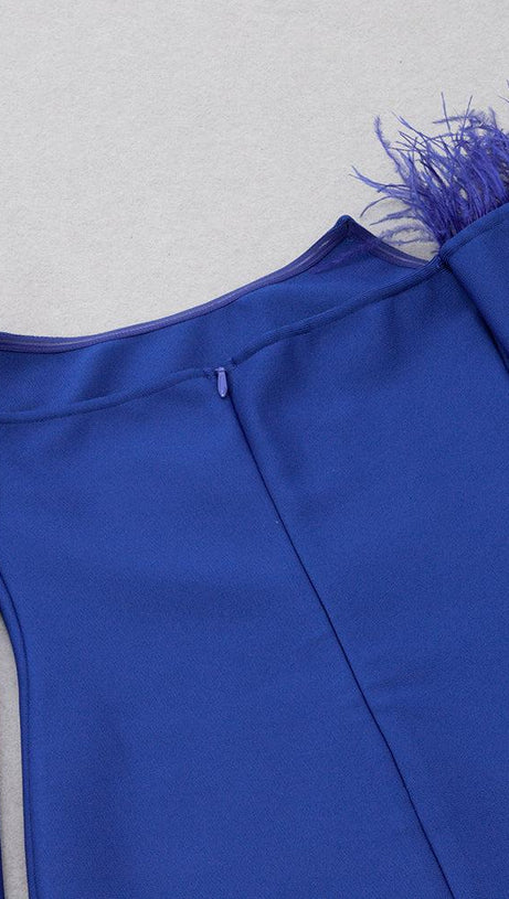 LONG SLEEVES STRAPLESS MIDI DRESS IN BLUE