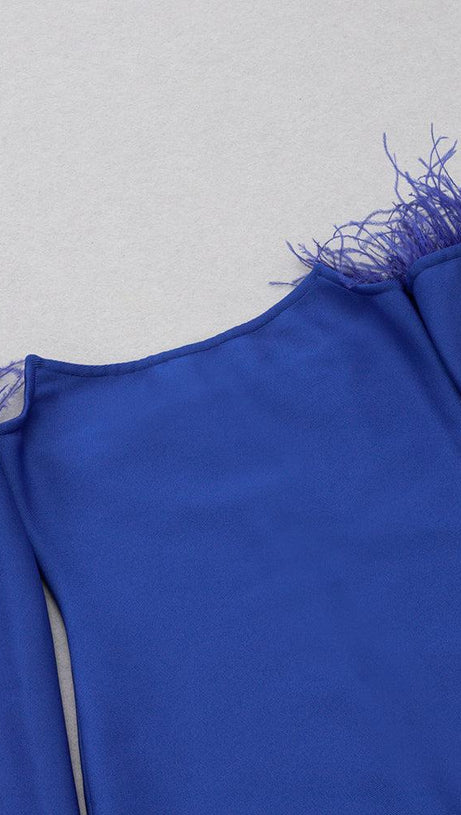 LONG SLEEVES STRAPLESS MIDI DRESS IN BLUE