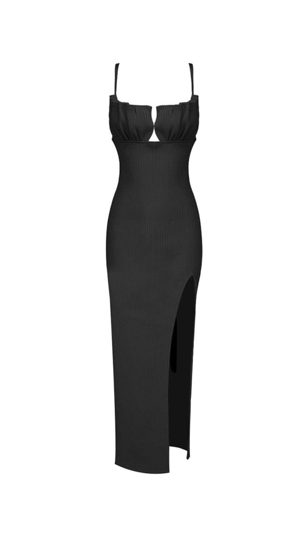 AIIZIE KNIT DRESS WITH SEASHELLS BREAST AND HIGH SLIT BLACK - product image