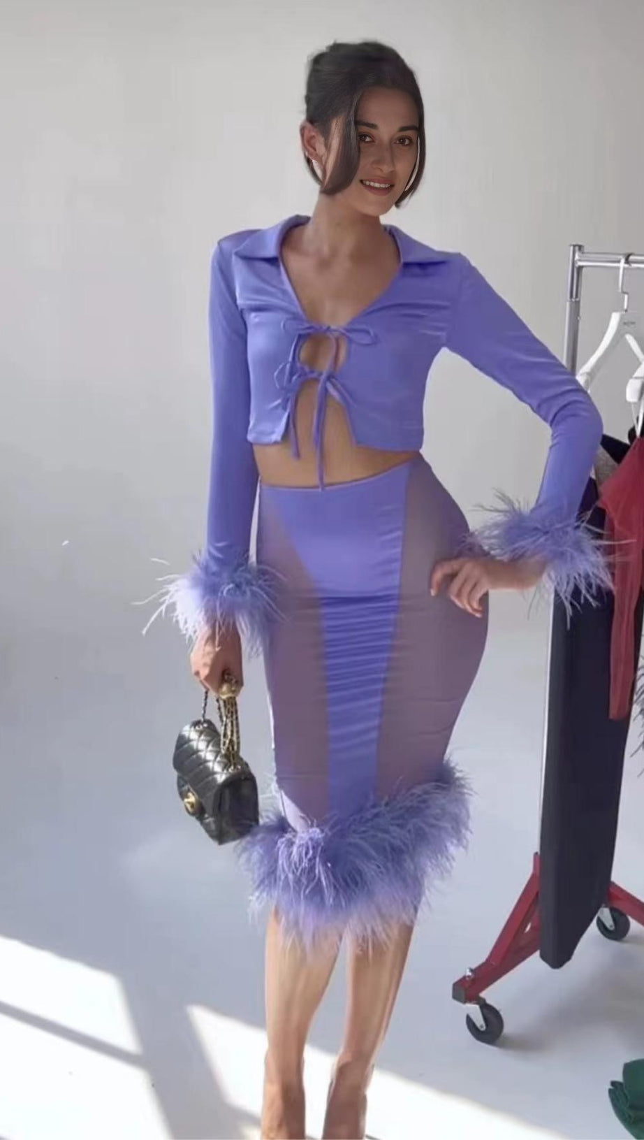 FEATHER TWO PIECE SET IN PURPLE