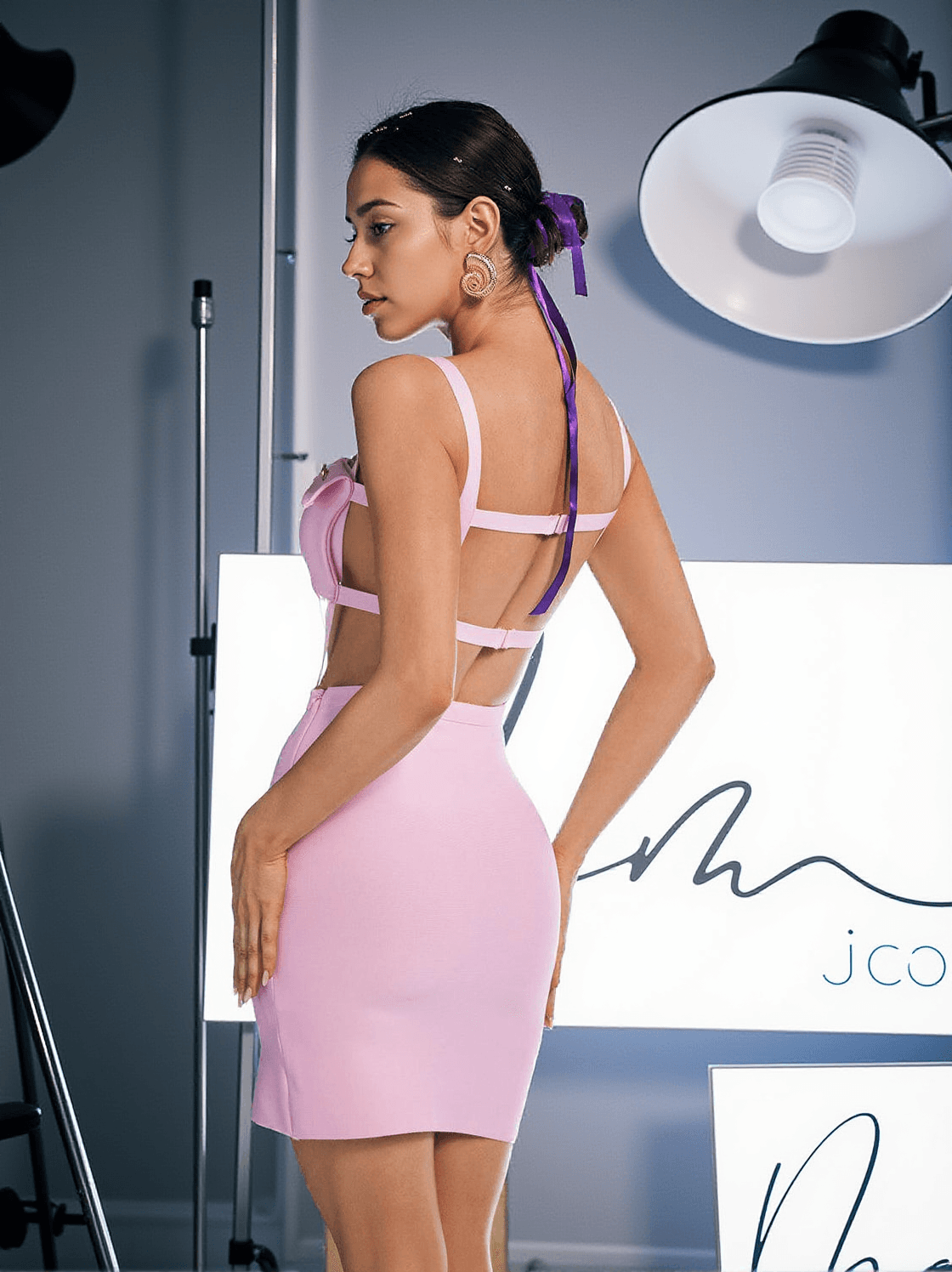 JEHU SPAGHETTI HOLLOW BANDAGE DRESS