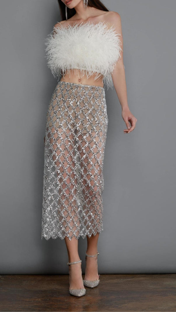 AIIZIE FEATHER SEQUIN TWO PIECE SET IN WHITE - product image