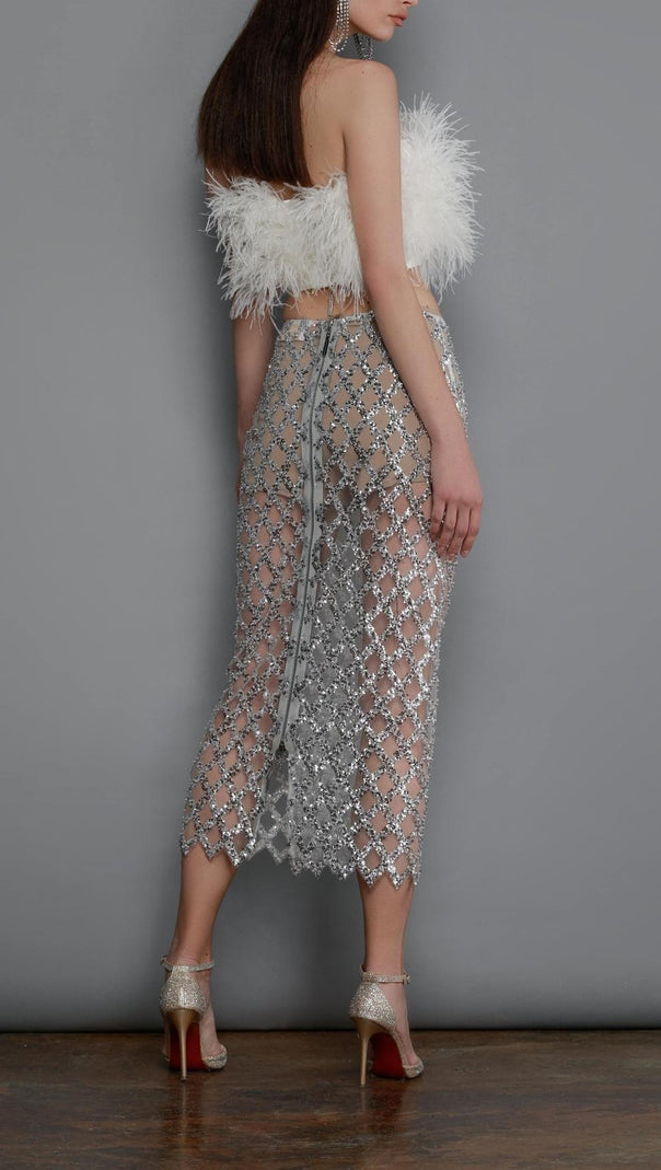 AIIZIE FEATHER SEQUIN TWO PIECE SET IN WHITE - product image
