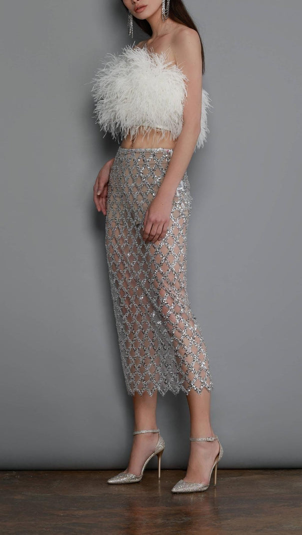AIIZIE FEATHER SEQUIN TWO PIECE SET IN WHITE - product image