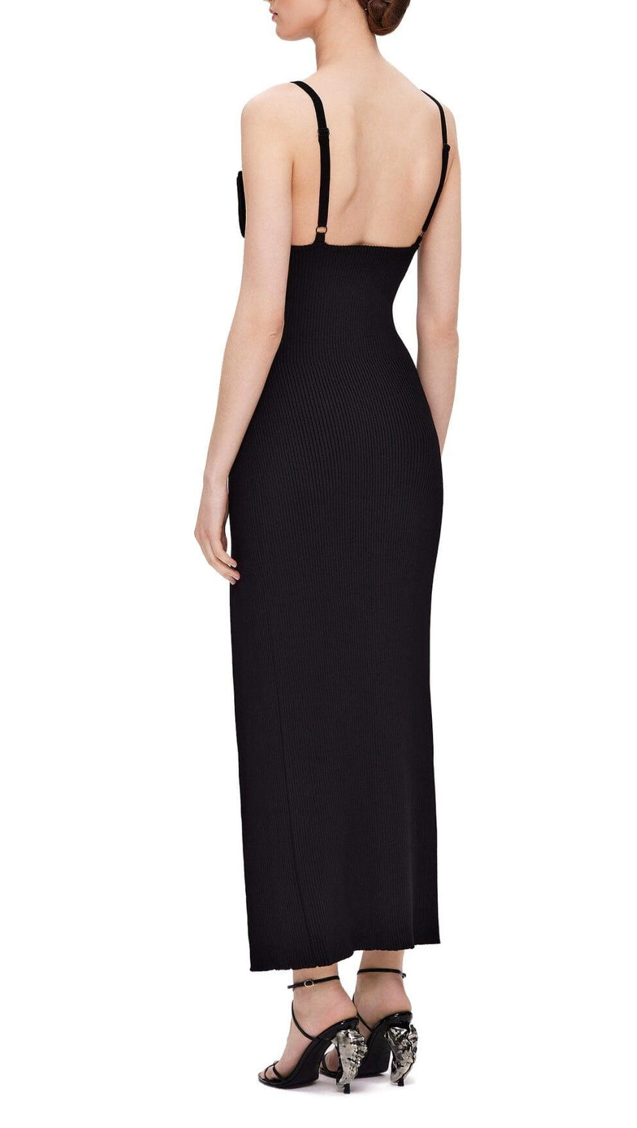 KNIT DRESS WITH SEASHELLS BREAST AND HIGH SLIT BLACK