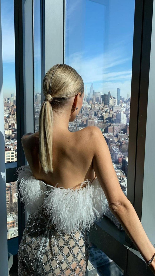 AIIZIE FEATHER SEQUIN TWO PIECE SET IN WHITE - product image