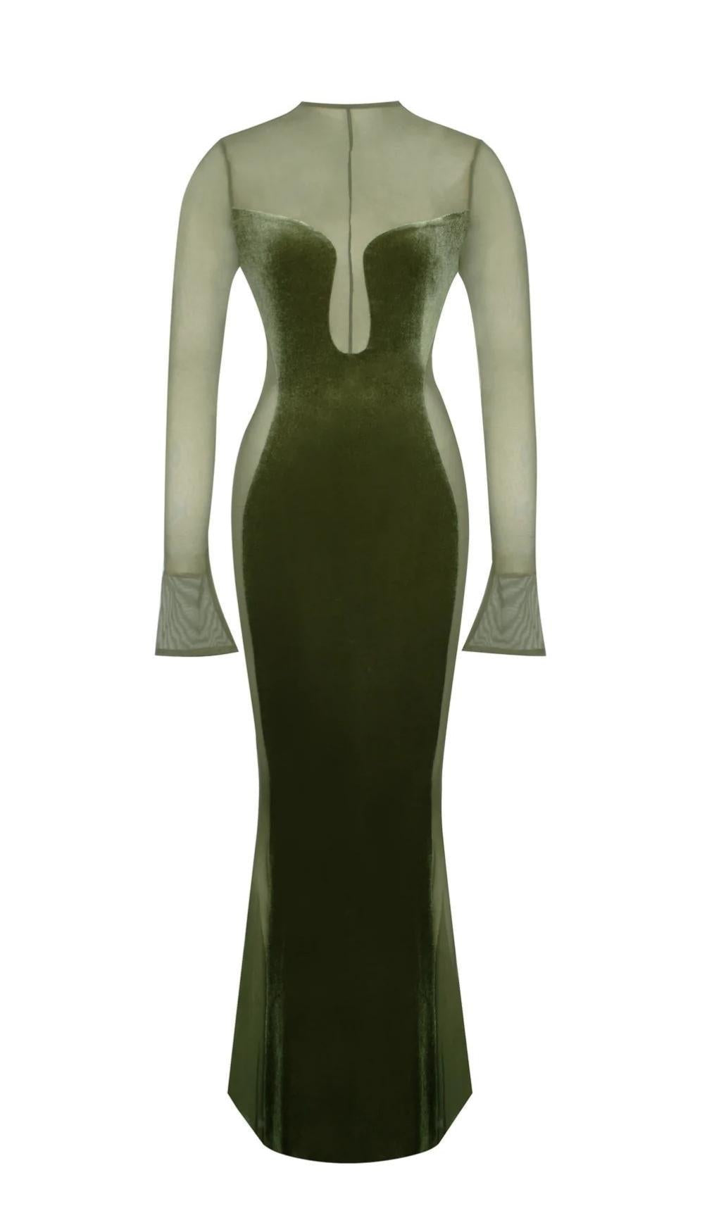 LANGÄRMELIGES MAXIKLEID AUS SPITZE