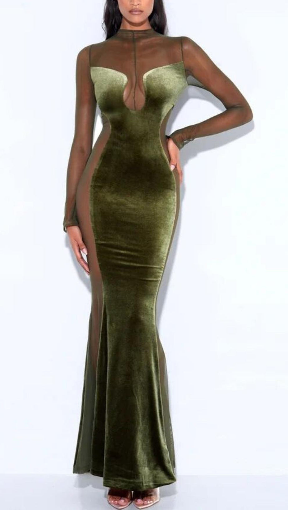 LANGÄRMELIGES MAXIKLEID AUS SPITZE