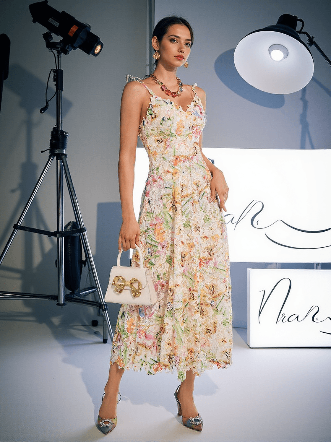 ORNAN FLORAL EMBROIDERED MIDI DRESS