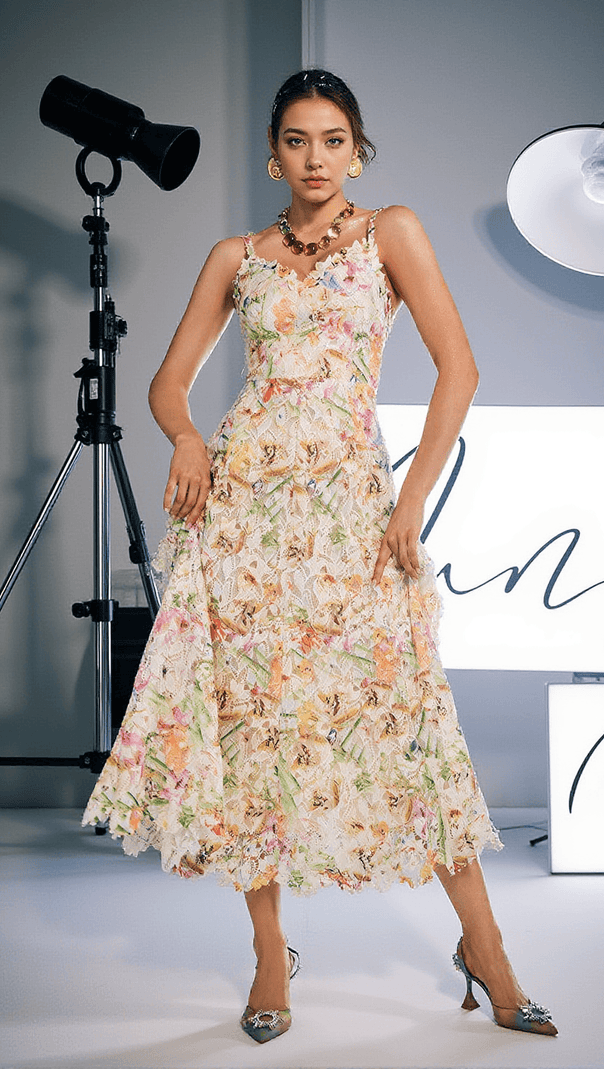AIIZIE ORNAN FLORAL EMBROIDERED MIDI DRESS - product image